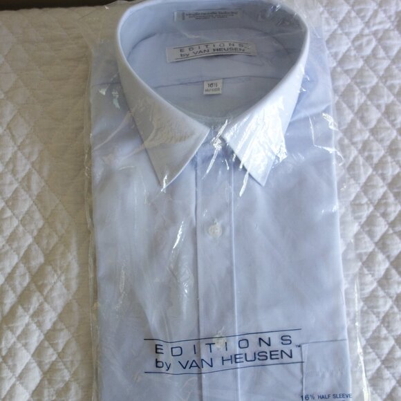 NIP Vtg EDITIONS by VAN HEUSEN Light Blue Button Short Sleeve Shirt – Mens 16-1/ - Picture 1 of 6